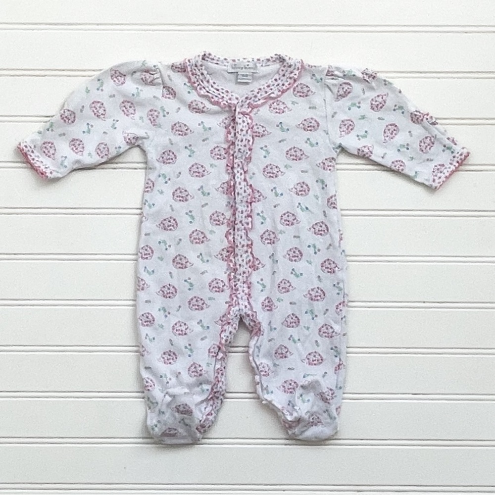 KISSY KISSY EUC/LN 100% Pima Cotton Girls Floral Hedgehog Ruffle Footie Pajamas